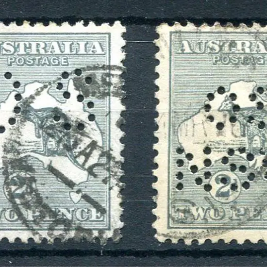 1915 2d grey, 2nd wmk perfined "OS" & another ...