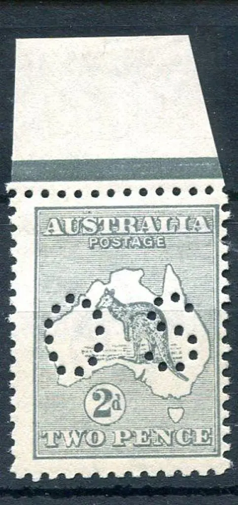 1915/28 2d grey, 3rd wmk perfined "OS". Top ... Image 1++