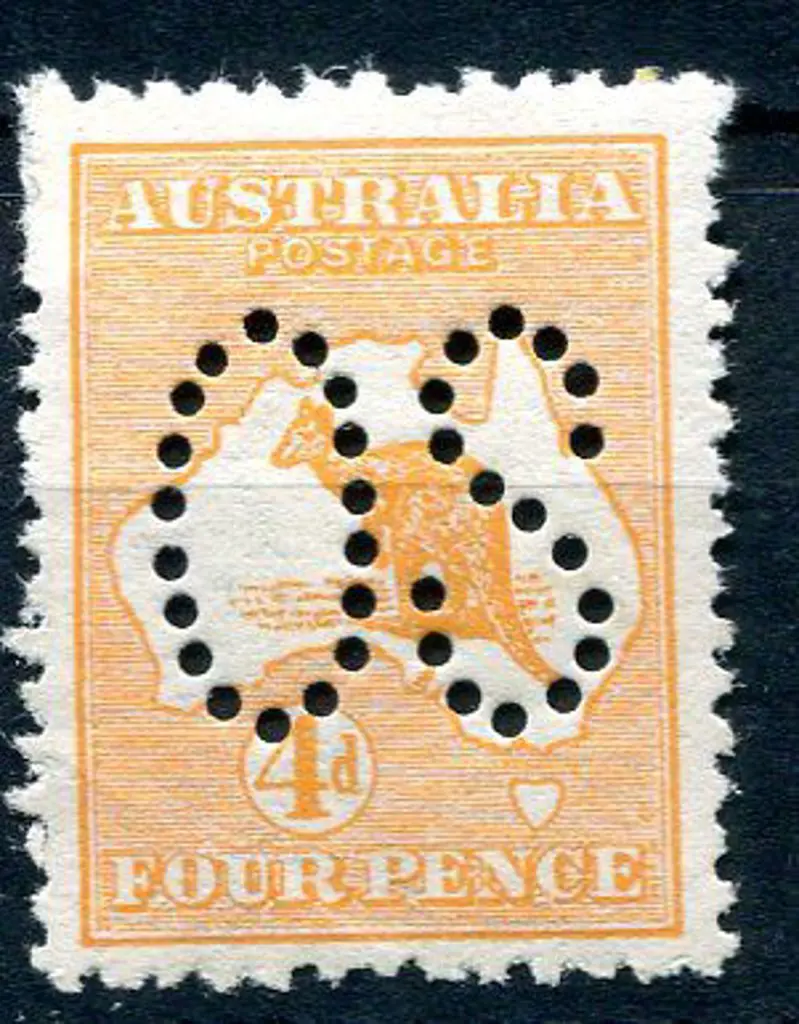 1913 4d orange, 1st wmk perfined large "OS". MLH ... Image 1++