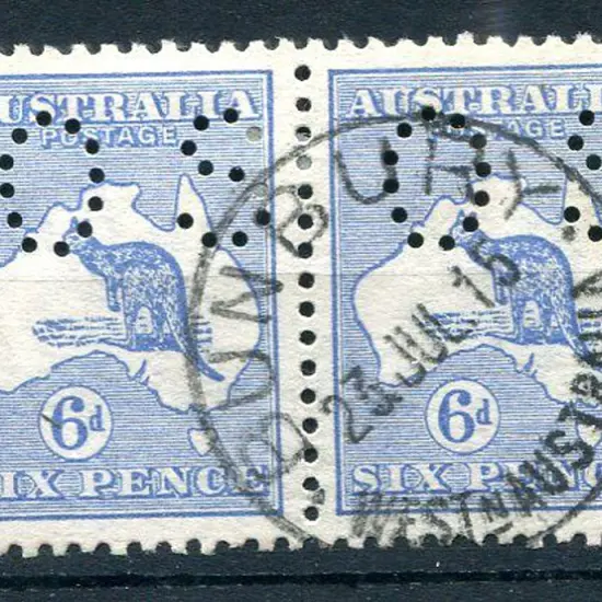 1913 6d blue, 1st wmk horiz pair perfined small ...
