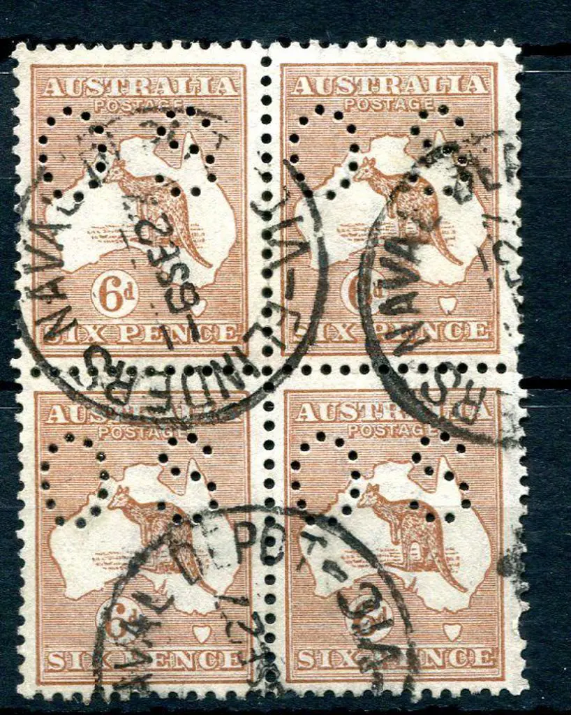 1915/28 6d chestnut, 3rd wmk block of 4 perfined ... Image 1++