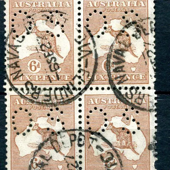 1915/28 6d chestnut, 3rd wmk block of 4 perfined ...
