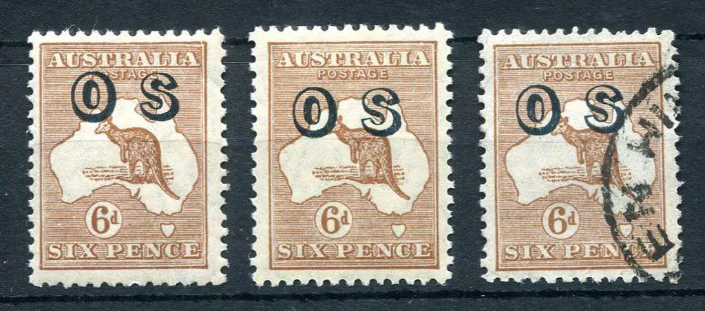 1929/30 6d chestnut ovptd "OS" x 3 with MUH, MLH & ... Image 1++