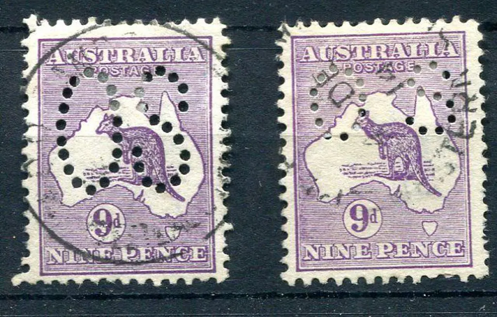1913 9d violet kangaroos with both large & small ... Image 1++