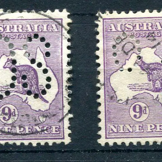 1913 9d violet kangaroos with both large & small ...