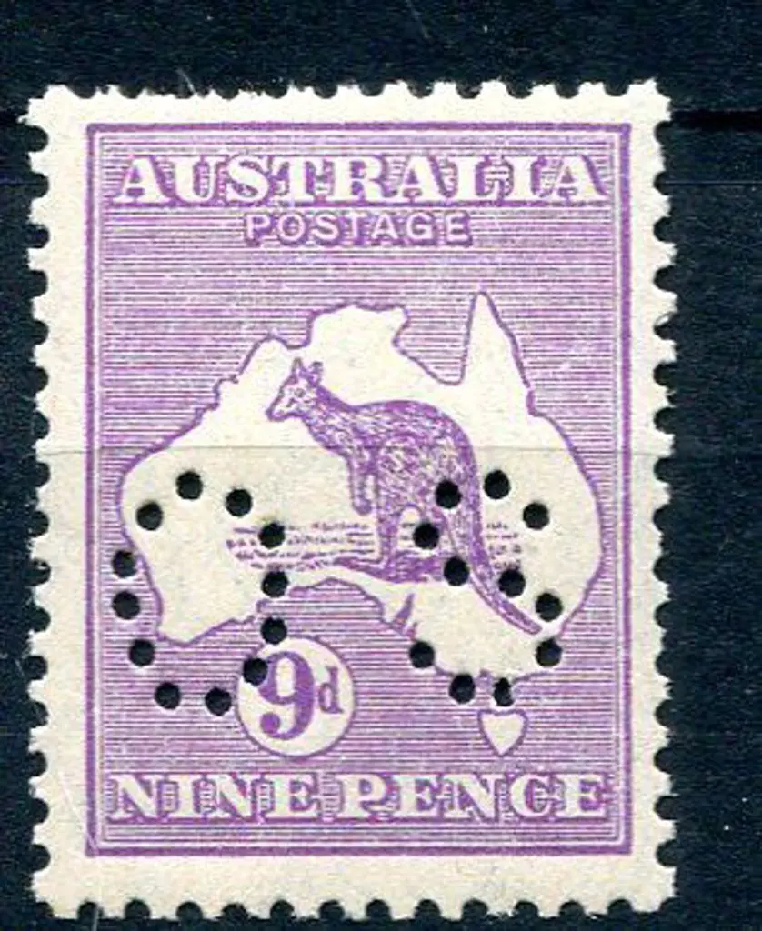 1929 9d violet kangaroo, SMW perfined small "OS". ... Image 1++