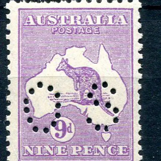 1929 9d violet kangaroo, SMW perfined small "OS". ...
