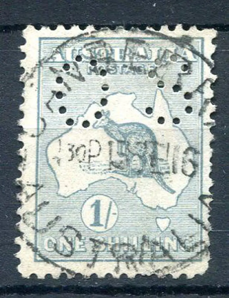 1915 1/- dull green, 2nd wmk perfined "OS". Fine ... Image 1++