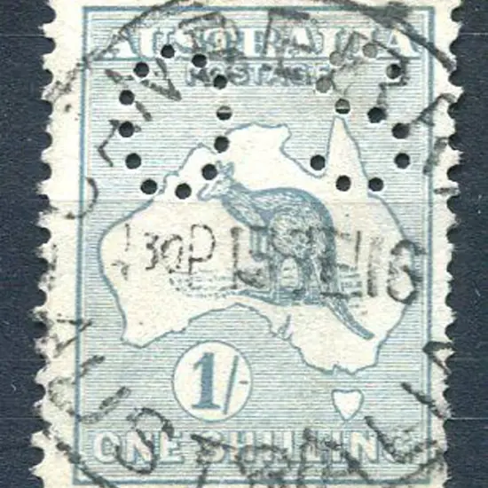 1915 1/- dull green, 2nd wmk perfined "OS". Fine ...