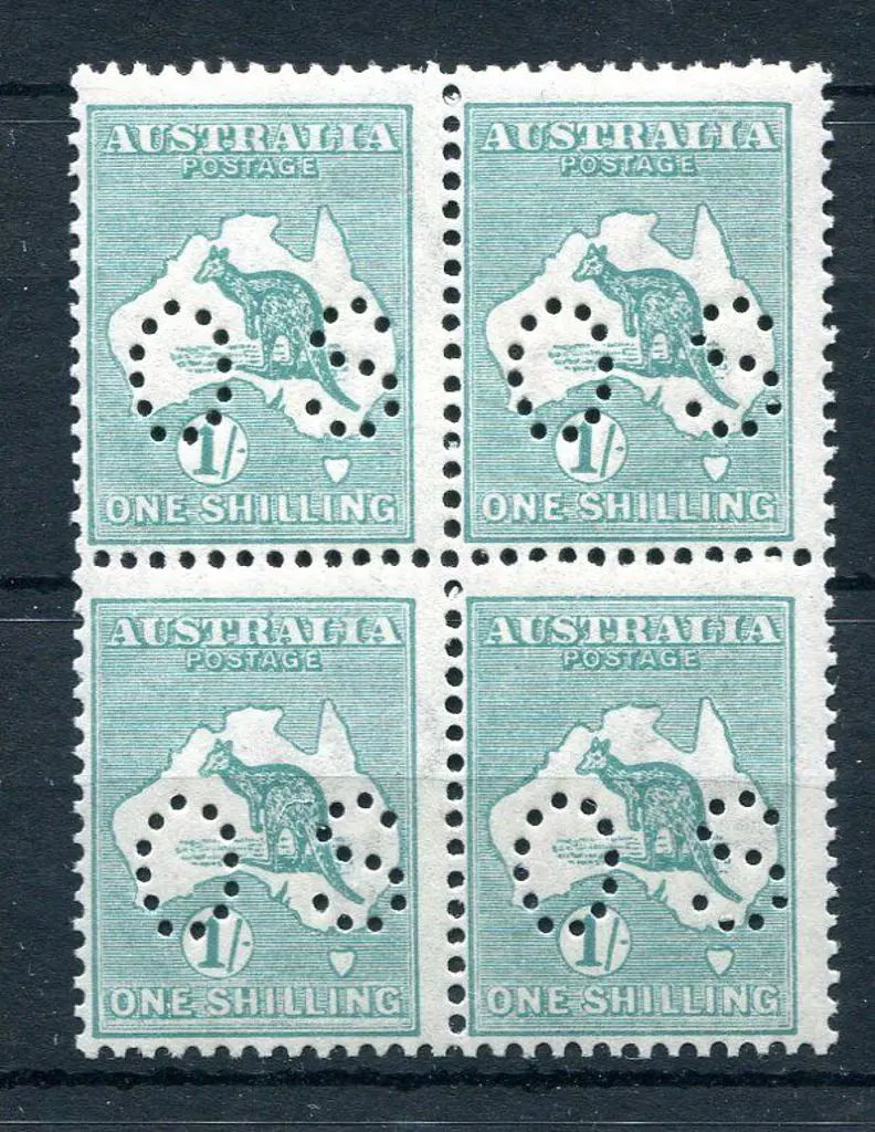 1915/29 1/- blue-green kangaroo, 3rd wmk, Die IIB ... Image 1++