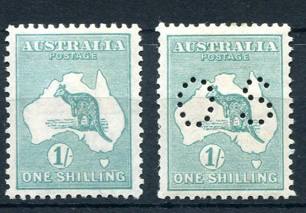 1929/30 1/- blue-green plus the same perfined ... Image 1++