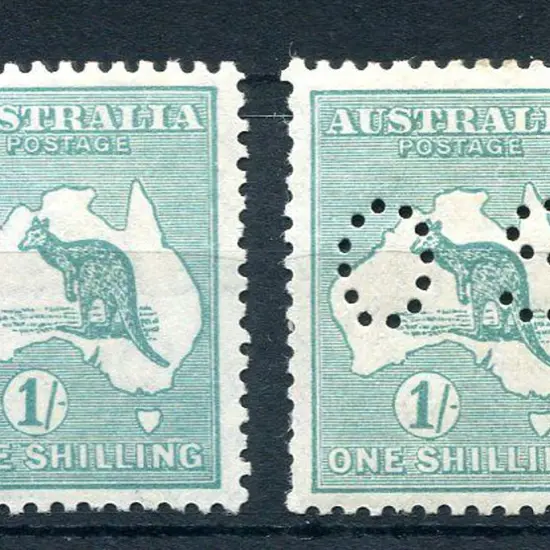 1929/30 1/- blue-green plus the same perfined ...
