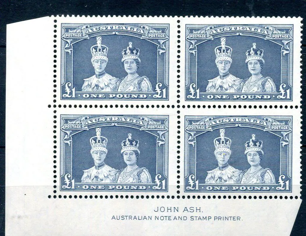 1929/30 1/- emerald, SMW kangaroo perfined small ... Image 1++