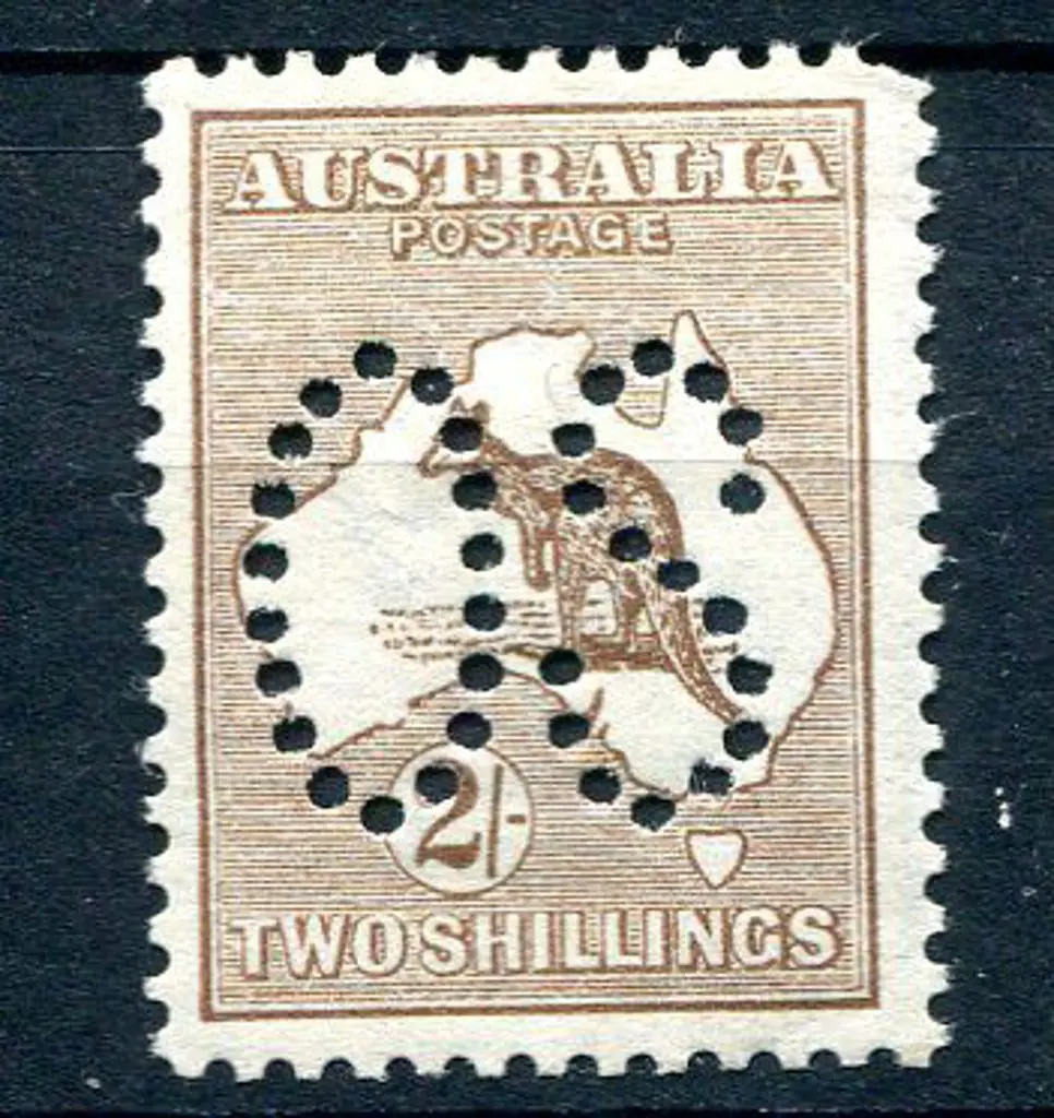 1913 2/- brown kangaroo, 1st wmk perfined large ... Image 1++