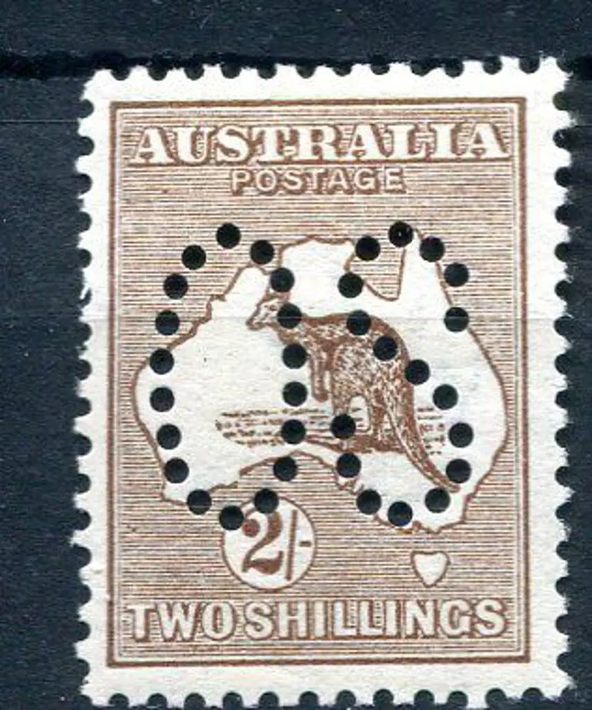 1913 2/- brown kangaroo, 1st wmk perfined large ... Image 1++