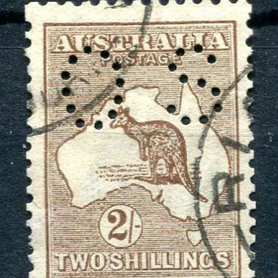 1913 2/- brown, 1st wmk perfined small "OS". Fine ...
