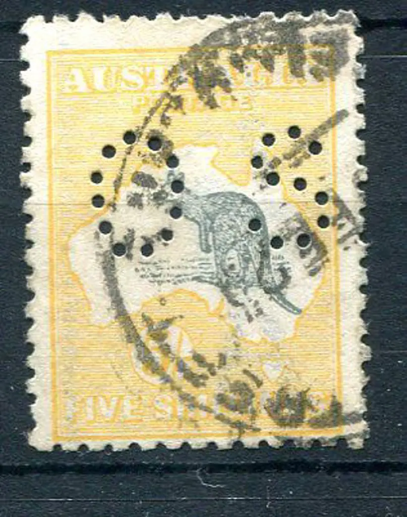 1915 5/- deep grey & yellow, 2nd wmk kangaroo ... Image 1++