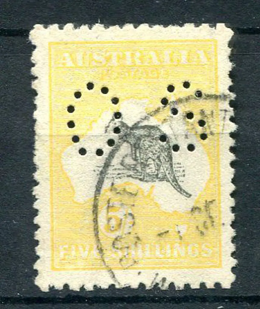 1915 5/- deep grey & yellow, 2nd wmk perfined ... Image 1++