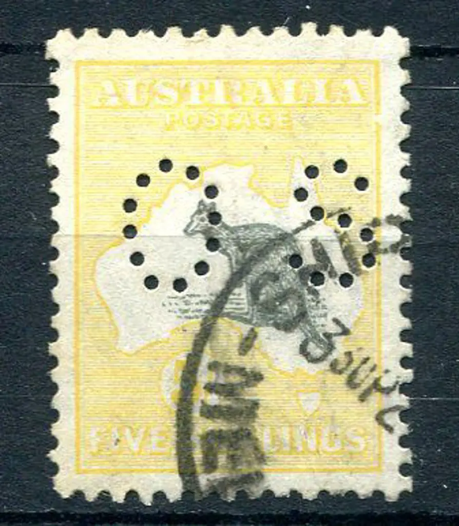 1915 5/- grey & pale yellow kangaroo, 3rd wmk ... Image 1++