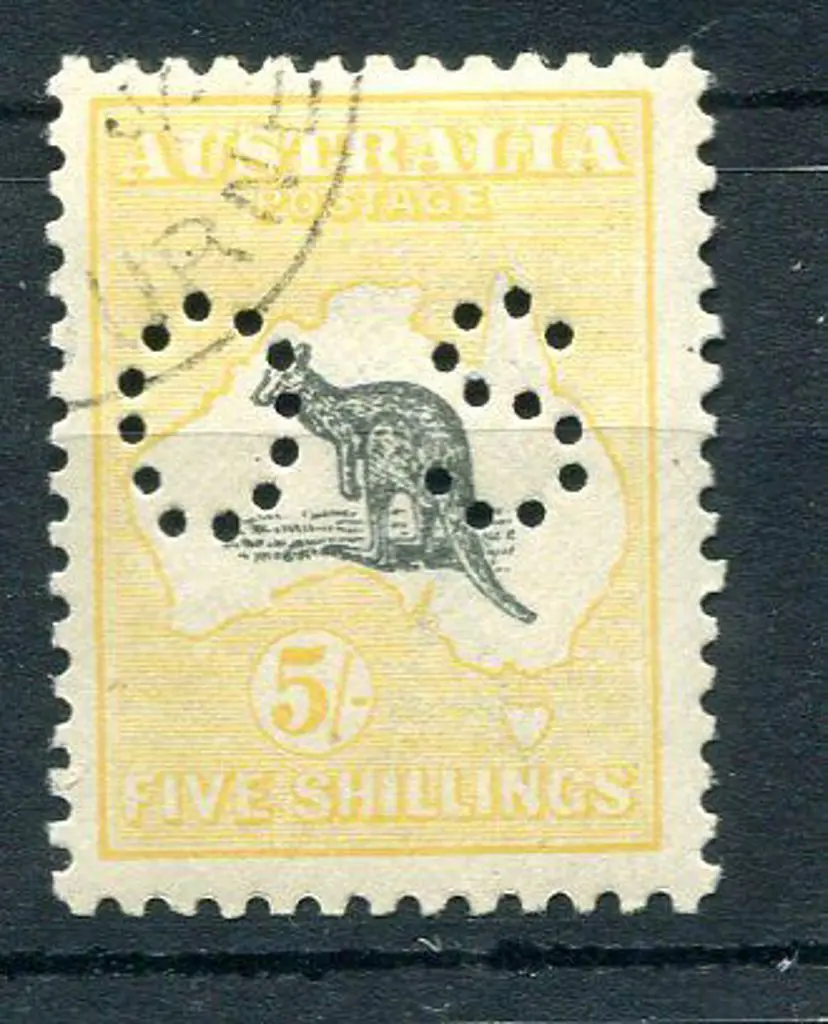 1915/28 5/- grey & pale yellow, 3rd wmk perfined ... Image 1++