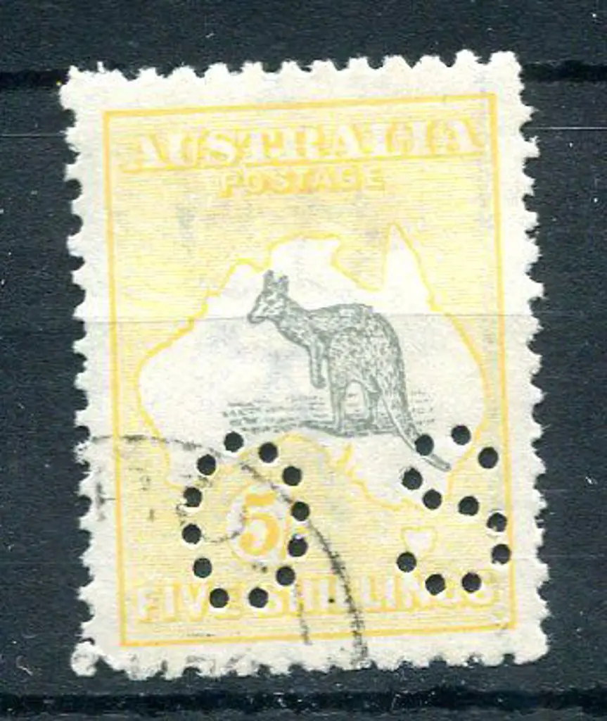 1915/28 5/- grey & pale yellow, 3rd wmk perfined ... Image 1++