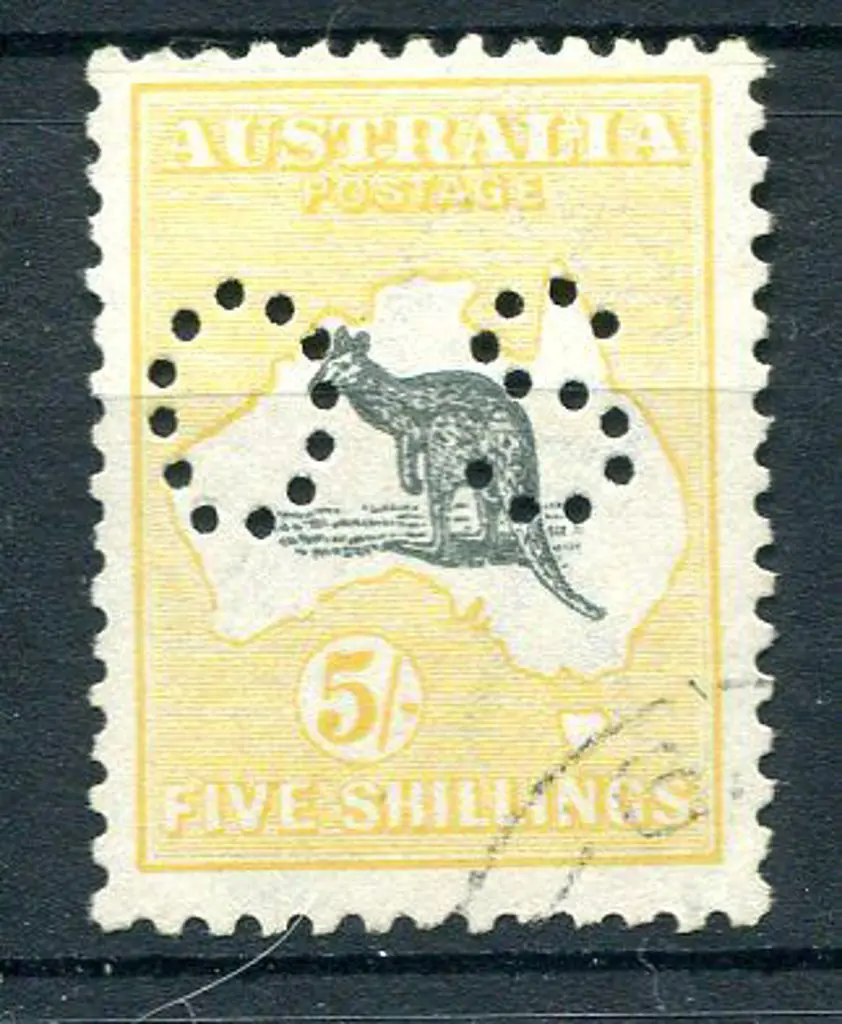 1918 5/- grey & pale yellow kangaroo, 3rd wmk ... Image 1++