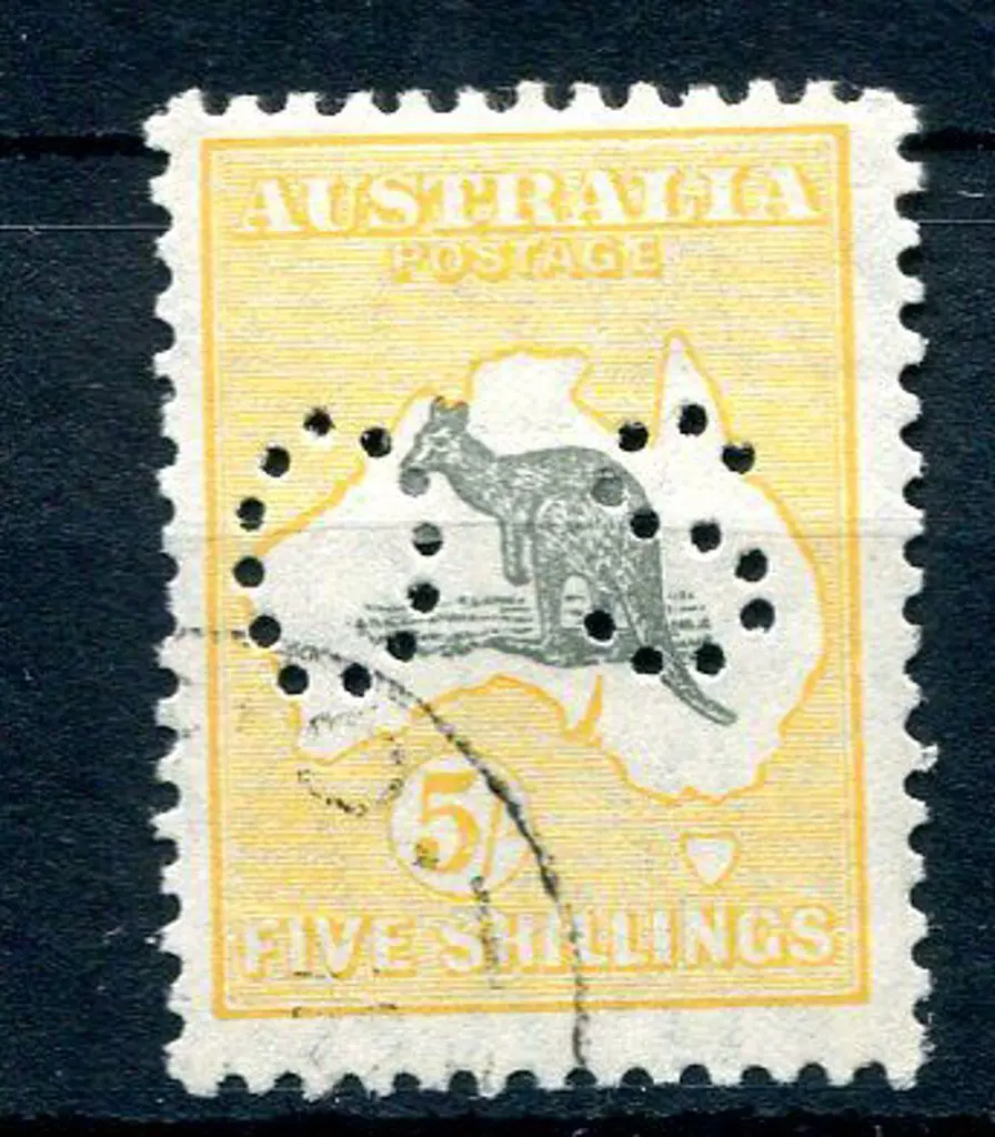 1929/30 5/- grey & yellow-orange with "broken ... Image 1++