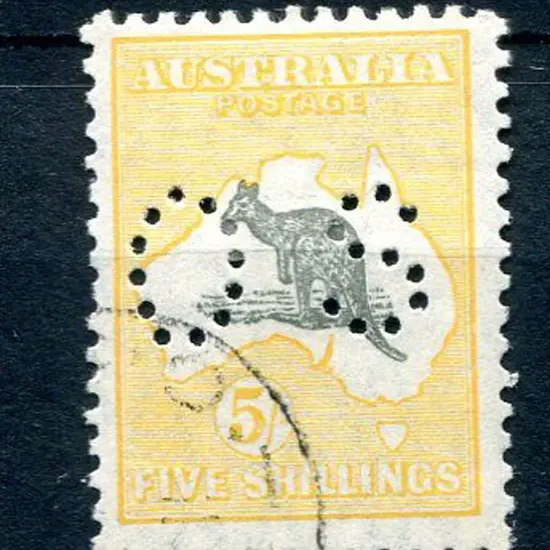 1929/30 5/- grey & yellow-orange with "broken ...