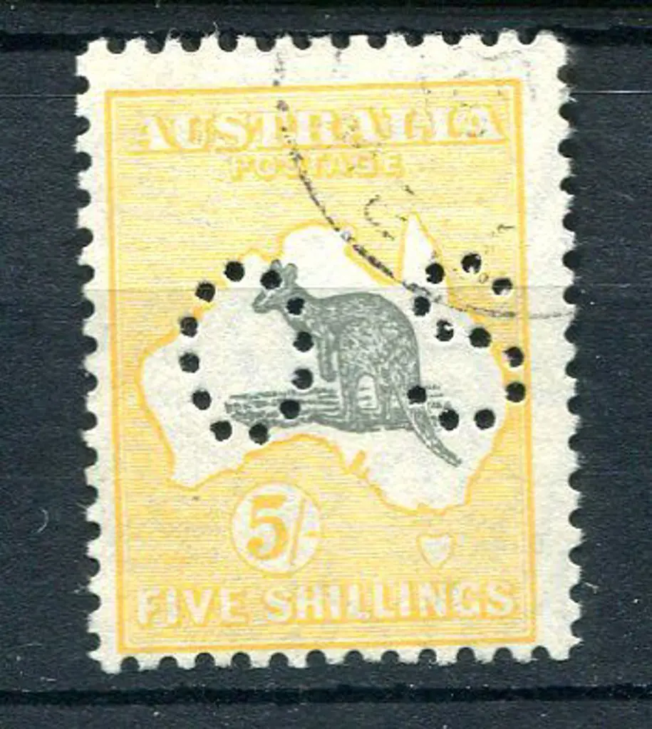 1929/30 5/- grey & yellow-orange kangaroo, SMW ... Image 1++