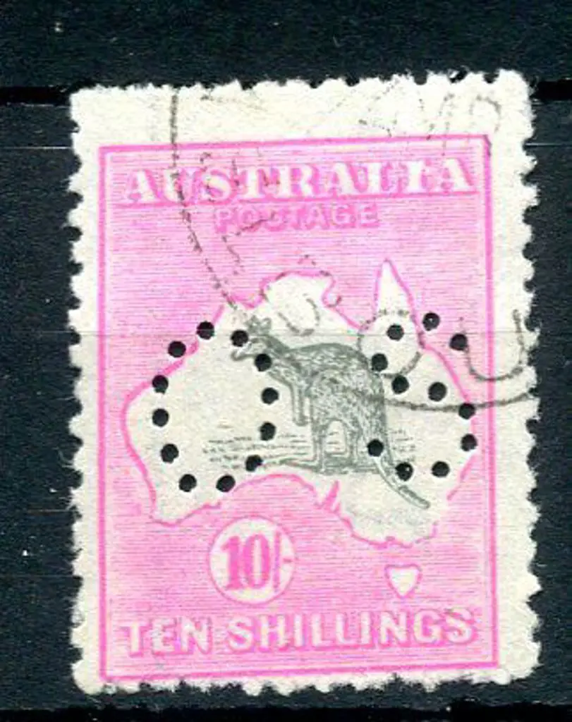 1918 10/- grey & pink, 3rd wmk perfined "OS" with ... Image 1++