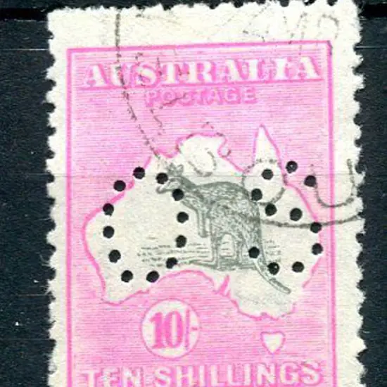 1918 10/- grey & pink, 3rd wmk perfined "OS" with ...