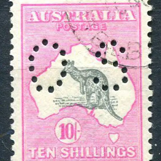 1918 10/- grey & pink, 3rd wmk perfined "OS". CTO ...