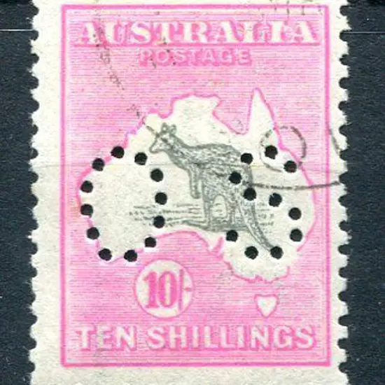 1915/28 10/- grey & aniline-pink with "broken ...