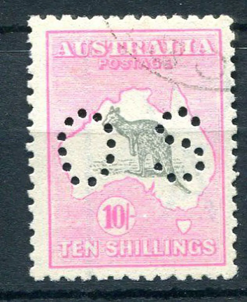1915/28 10/- grey & pale aniline-pink perfined ... Image 1++