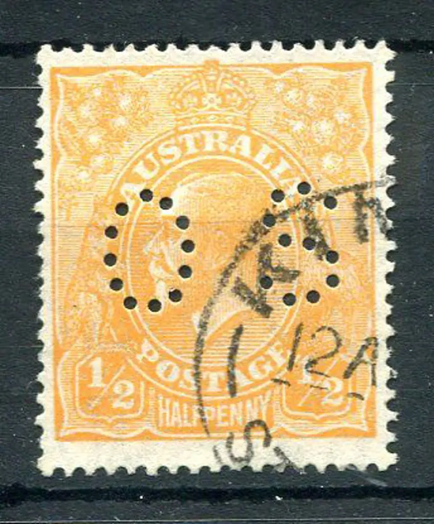 1926/30 ½d orange, SMW perf. 14 perfined "OS". ... Image 1++