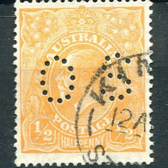 1926/30 ½d orange, SMW perf. 14 perfined "OS". ...