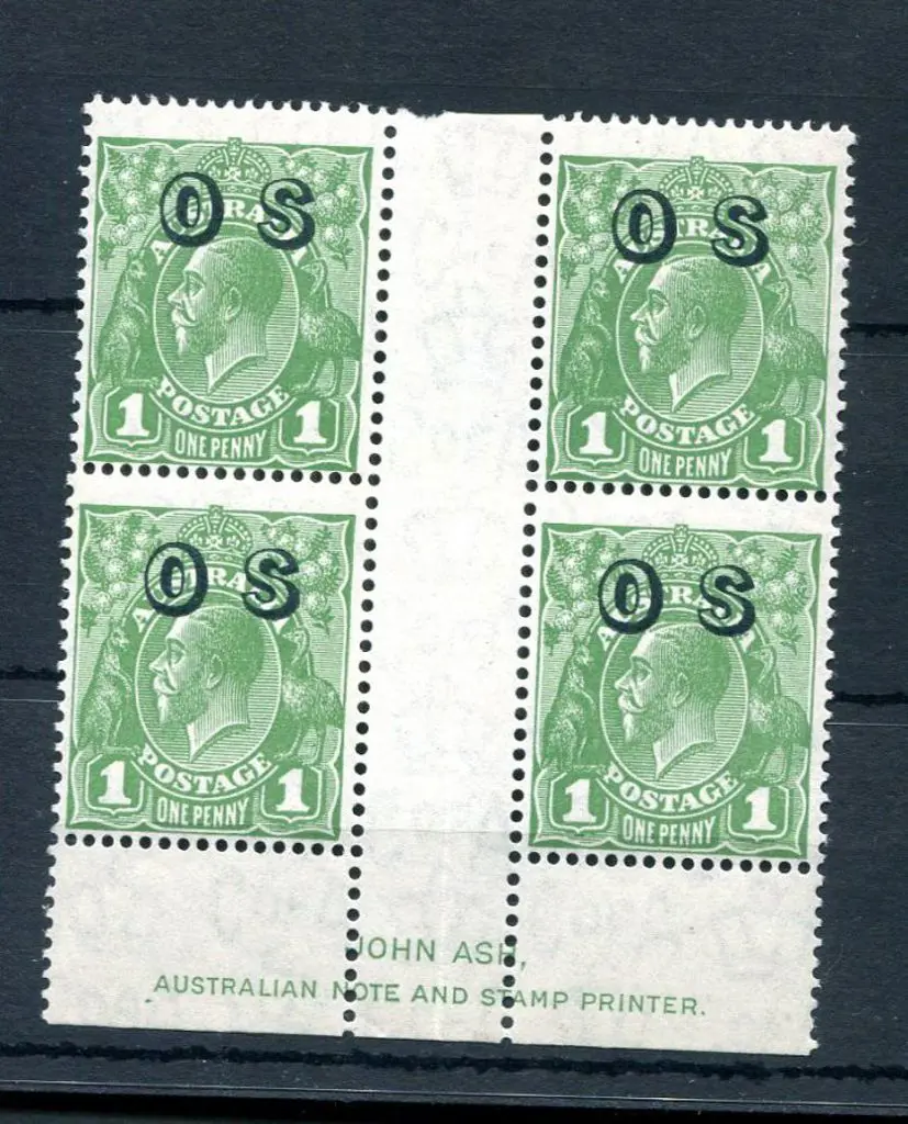 1932 1d green KGV ovptd "OS" in sans-serif John ... Image 1++
