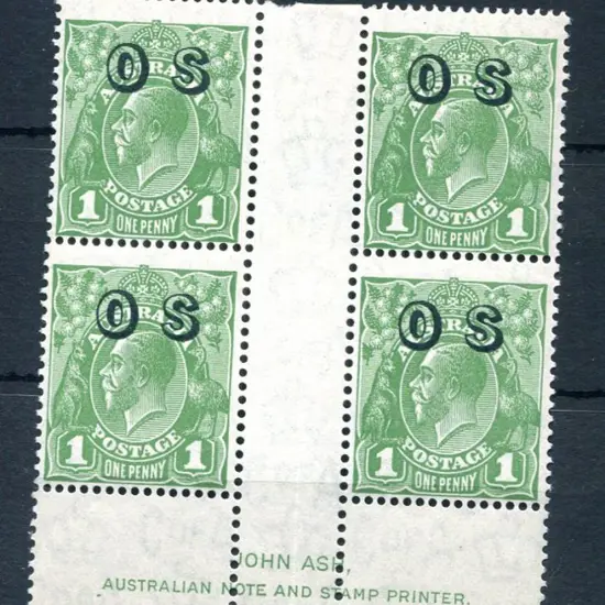 1932 1d green KGV ovptd "OS" in sans-serif John ...