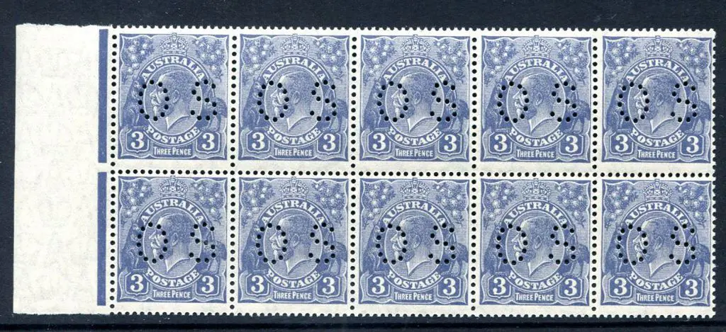 1929 3d blue, SMW, perf. 13½x12½ perfined "OS" in ... Image 1++