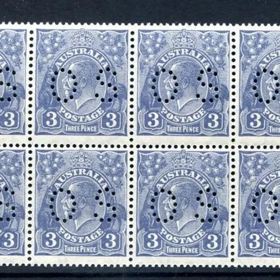 1929 3d blue, SMW, perf. 13½x12½ perfined "OS" in ...