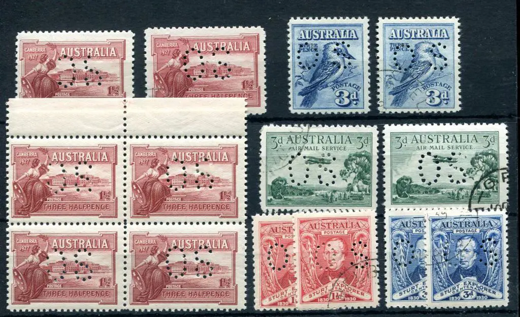1927-1930 Commems perfined "OS" incl 1½d Canberra ... Image 1++