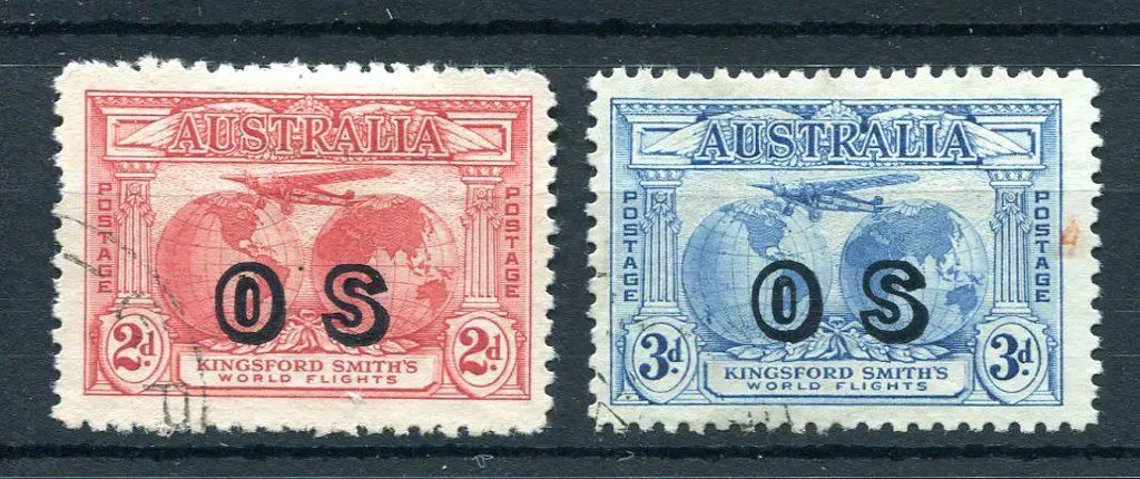 1931 2d & 3d Kingsford Smith ovptd "OS". Fine CTO. ... Image 1++