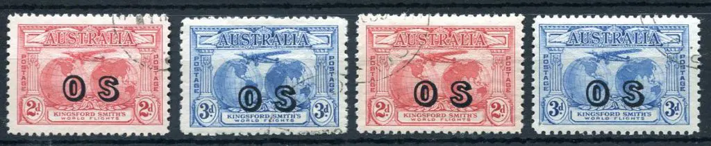 1931 2d & 3d Kingsford Smith pairs x 2 ovptd "OS" ... Image 1++