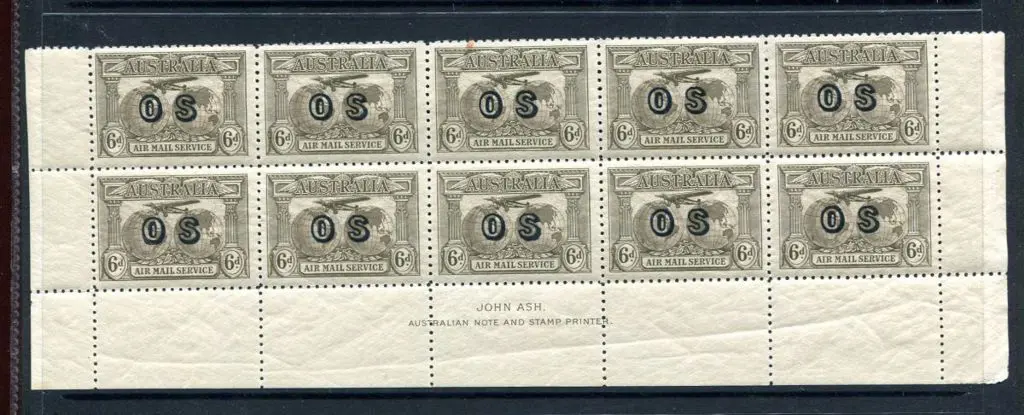 1931 6d brown Kingsford Smith Airmail ovptd "OS" ... Image 1++