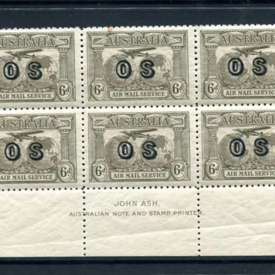 1931 6d brown Kingsford Smith Airmail ovptd "OS" ...