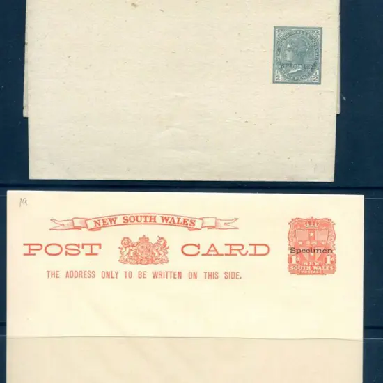 1892 ½d grey QV wrapper ovptd "SPECIMEN" plus 1d ...