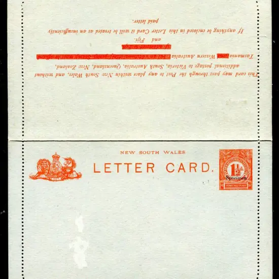 1897 1½d vermilion Letter Card on grey stock ovptd ...