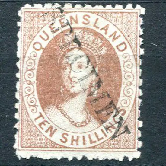 1880 10/- reddish-brown litho with diagonal ...
