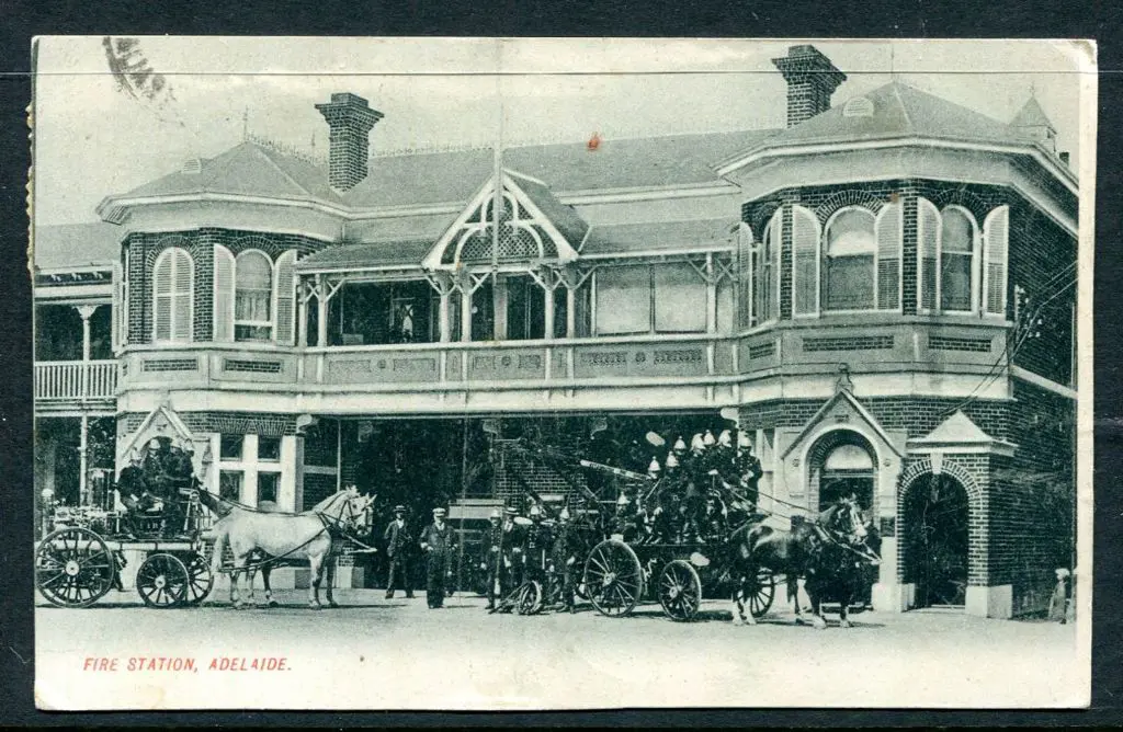 1910 "Fire Station, Adelaide" b&w postcard with 1d ... Image 1++