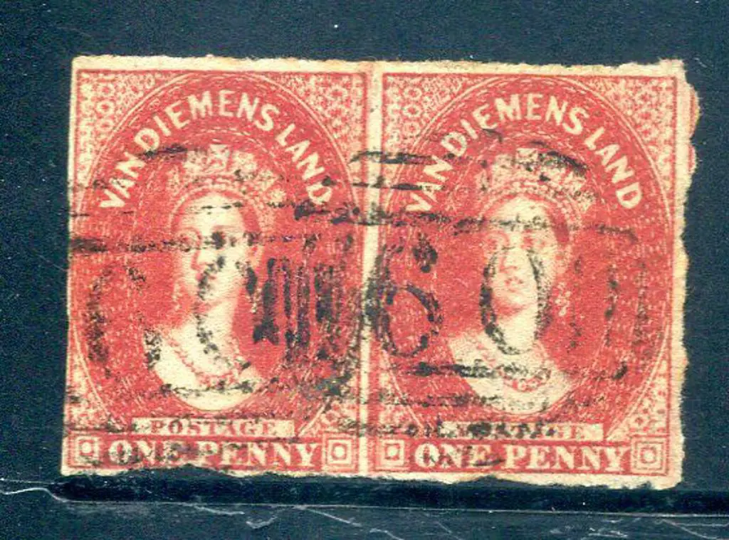 1855 1d carmine, wmk large star, imperf pair ... Image 1++
